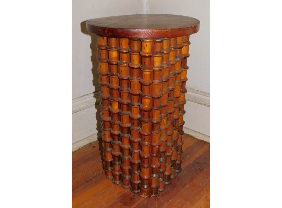 Rare Hand Made Wood Sewing Spools Made Into Hide A Way Table /Storage Cabinet With Lid