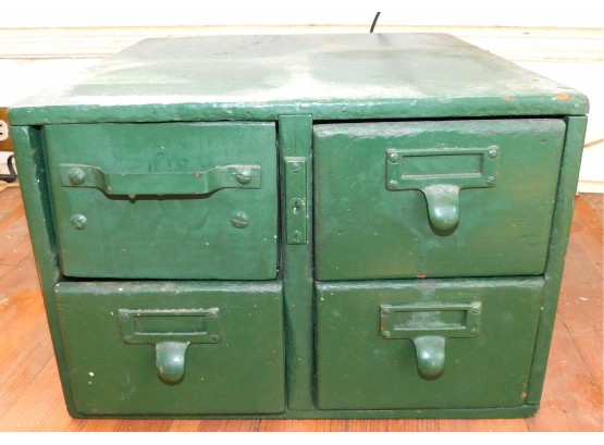 Vintage 4 Draw Card Catalog Desk Top Cabinet, Green