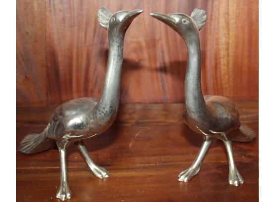 Pair Of Metallic Peacock Figurines