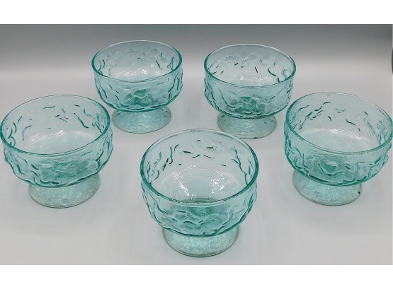 Vintage Blue Glass Dessert Bowls, 5