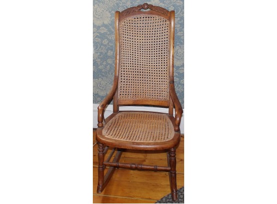 Antique Walnut Rocking Chair With Cane Seat & Back