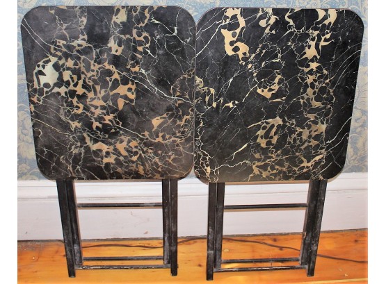 Vintage Pair Of Faux-Marble Tray Table Set