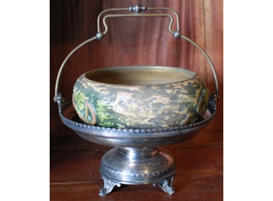 Vintage Ceramic Bowl With Metallic Display Holder