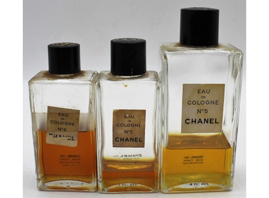 Trio Of Used Chanel Eau De Cologne No 5 Bottles