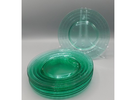 Vintage Green Glass Dinner Plates Set Of 6