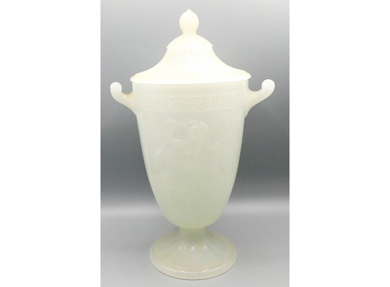 Art Deco Rare Art Glass Sculpted Design Opalescent Urn With Lid
