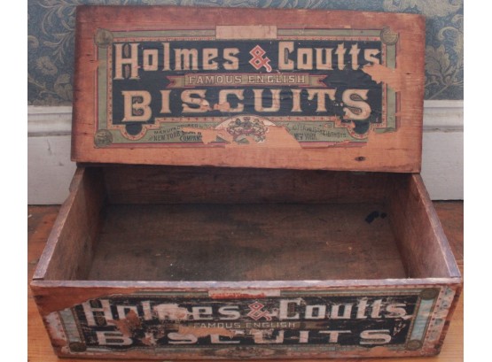 Antique Holmes & Coutts Famous English Biscuit Wood Crate Box