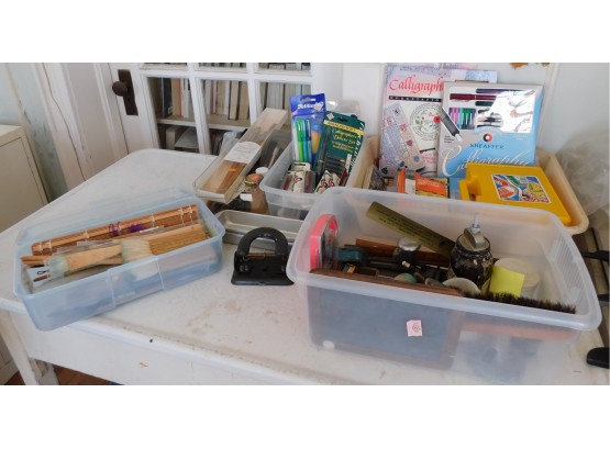 Large Lot Of Assorted Art Supplies And Vintage Office Supplies
