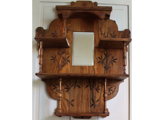 Antique 1880's Oak Display With Mirror