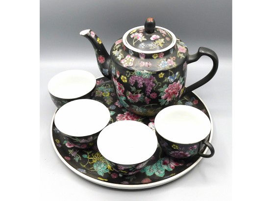 Zhonggou Jingdezhen Porcelain Tea Set Made In China, Stamped, 6 Piece Set