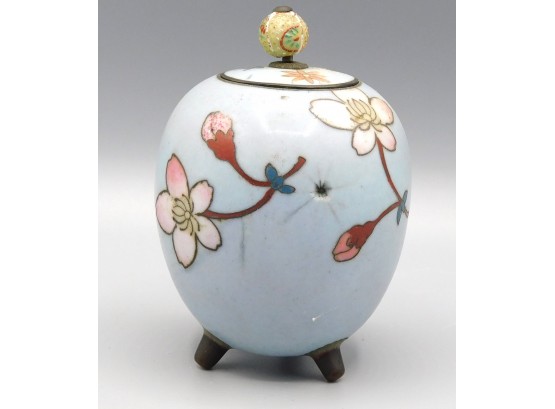 Hand Painted Miniature Ginger Jar With Copper Legs & Lid