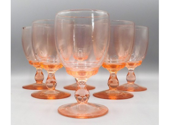 Vintage Pink Glass Wine Glasses, Set Of 6