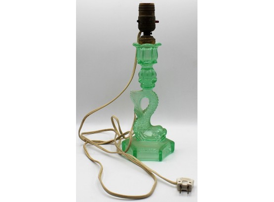 Green Sandwich Glass Koi Converted Candlestick Lamp