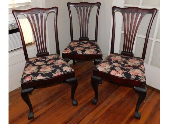 Vintage RJ Horner Claw Foot Chairs, Set Of 3, Floral Upholstered Cushion
