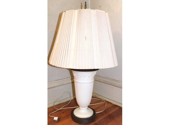 Vintage White Ceramic Lamp With Brass Base, Double Bulb Lamp