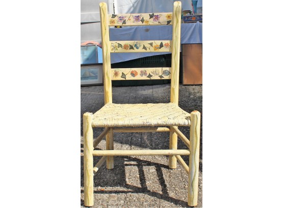 Antique Rabbit Ear Hand Painted Chair With Woven Cane Seat
