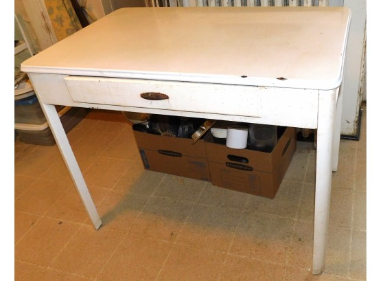 Vintage Enamel Top Kitchen Table With Draw