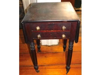 1840s Drop Leaf Table, Original Finish, Great Dovetailing, Sandwich Glass Pulls