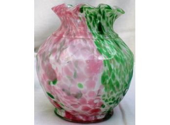Vintage Hand Blown Crimp Ruffle Spatter Art Glass Vase