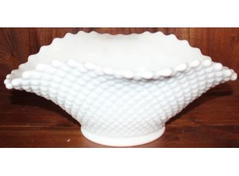 Westmoreland Diamond Hobnail Milk Glass Pinched Oval Bowl