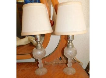 Pair Of Vintage Glass Dimond Cut Lamps, 15' Tall