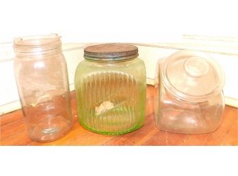 Assorted Vintage Glass Candy & Pasta Jars With Lids