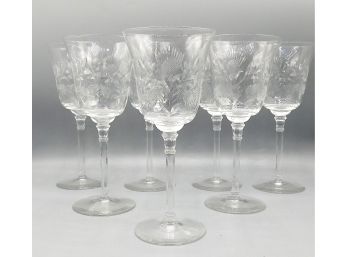 Etched Glass Wine Glasses, Set Of 7