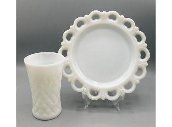 Milk Glass Trinket Dish & Small Milk Glass Bud Vase
