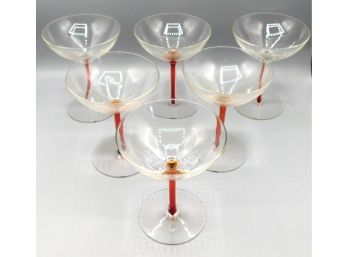 Unique Amber Stemmed Wine Glasses, Set Of 6