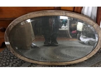 Carved Antique Wooden Oval Glass Mirror
