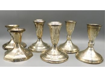 3 Sets Of Weighted Sterling Silver Candle Stick Holders