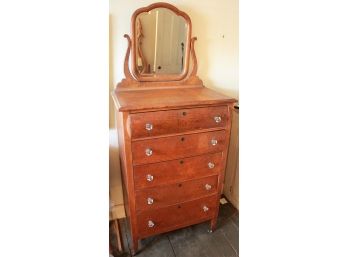 Antique Highboy Chest With Mirror And 5 Draws