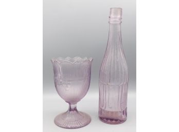 Purple Glass Bottle And Mini Squat Vase