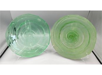 Pair Of Blown Glass Green Plates