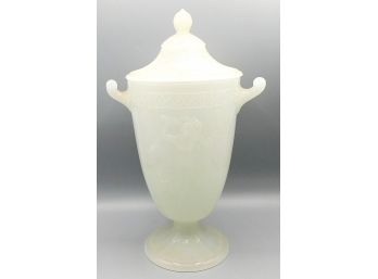 Art Deco Rare Art Glass Sculpted Design Opalescent Urn With Lid