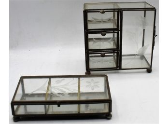Pair Of Glass Trinket Boxes