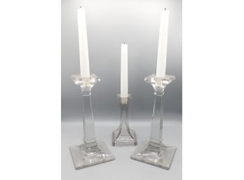 Glass Candlestick Holders, 3