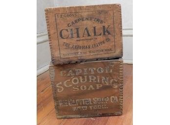 RARE Antique Capitol Sourcing Soap & Carpenters Chalk American Crayon Co. Wooden Crates