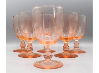 Vintage Pink Glass Wine Glasses, Set Of 6