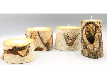 Four Birch Wood Candle Holders
