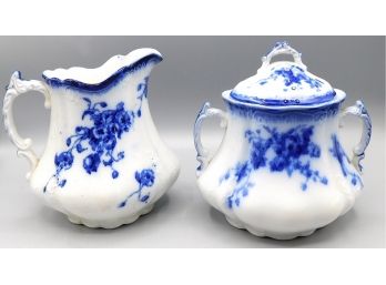 WH Grindley & Co Flow Blue China Gironde Creamer & Sugar