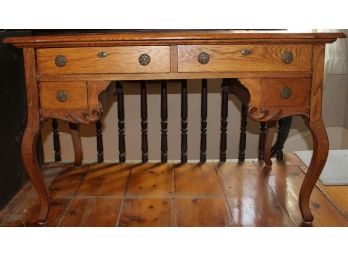 Antique Four Drawer Tiger Oak Writing Desk