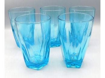 Vintage Blue Glass Water Glasses, 5 Glasses In Lot