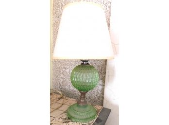 Vintage Diamond Cut Green Glass Table Lamp