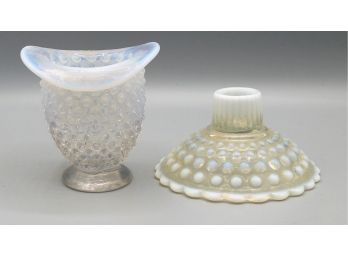 Pearl Glass Candle Holder & Fenton Glass Trinket Dish