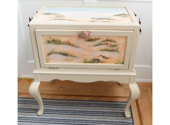 Beautiful Nautical Themed Side Table W/ Storage - Cast Iron Handles - Signed  H32' X L27' X W12' (2003)