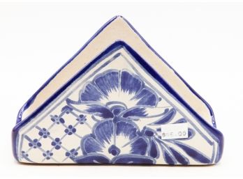 Blue And White Ceramic Napkin Holder - Collectable - Signed On Bottom (2135)