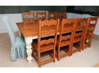 Wooden Table - Seats 10 - 8 Wooden Chairs - 2 Upholstered Chairs - Includes Protective Table Cover  (2012)