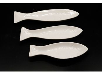 3 Ceramic White Fish Serving Dishes  (2161)