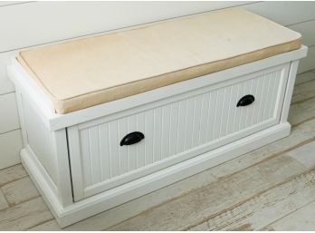 White Wooden Storage Bench W/ Pillow - Contents Inside Not Included - H21' X L47.5 X W18' (2039)